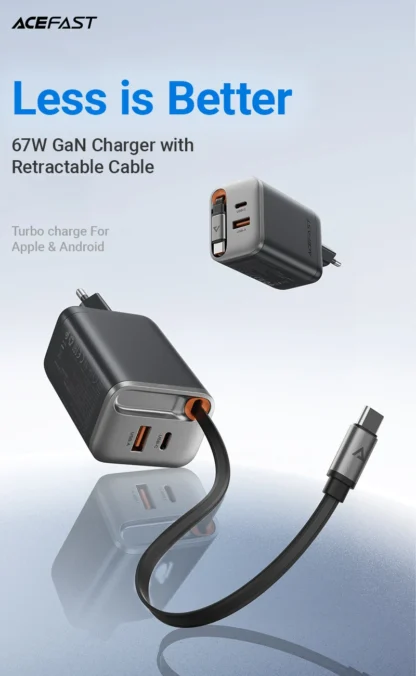 ACEFAST GaN PD67W Fast Charging EU Plug Charger For iPhone 16/15 Pro Max PD Retractable Cable Quick Charging Adapter For Samsung - Image 8