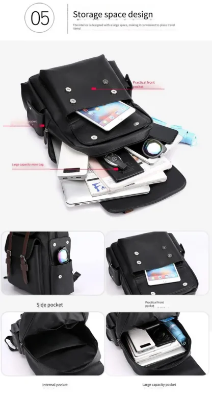 Large Capacity Soft PU Leather Backpack for Casual Business Travel - Image 14