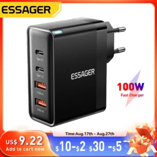 Essager 100W US/KR Plug USB Type C GaN Charger For Laptop Macbook PD Fast Charging For iPhone 16 15 14Pro Samsung Charge Adapter
