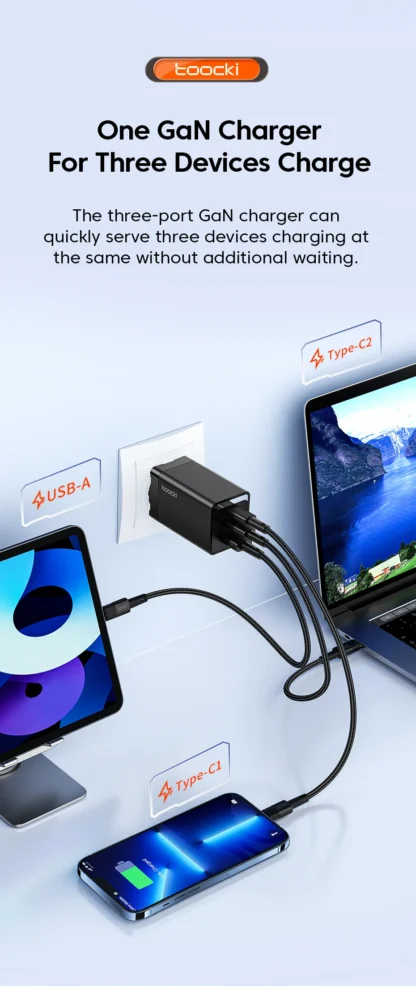 Toocki GaN 67W USB C Charger 3 Ports QC Fast Charging Wall Adapter Type C Charger UK/US Plug for iPhone 15 Samsung Huawei OPPO - Image 15
