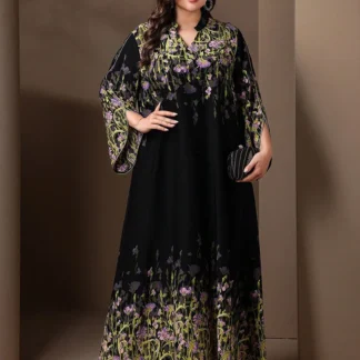 TOLEEN Fashionable And Elegant Long Sleeve A-line Casual Printed Party Arabic Clothing 2024 New Summer Plus Size Women Eid Dress