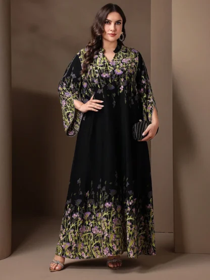 TOLEEN Fashionable And Elegant Long Sleeve A-line Casual Printed Party Arabic Clothing 2024 New Summer Plus Size Women Eid Dress