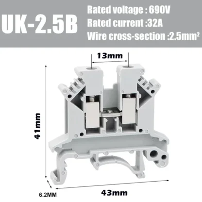 20/50/100Pcs UK - 2.5B Din Rail Terminal Block Electrical Conductor Universal Screw Connection Terminal Strip 2.5mm² - Image 11