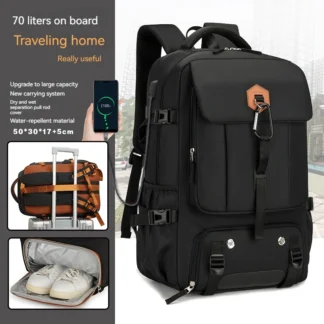 Outdoor backpack for travel, 50L waterproof camping backpack for women and men, backpack with shoe compartment