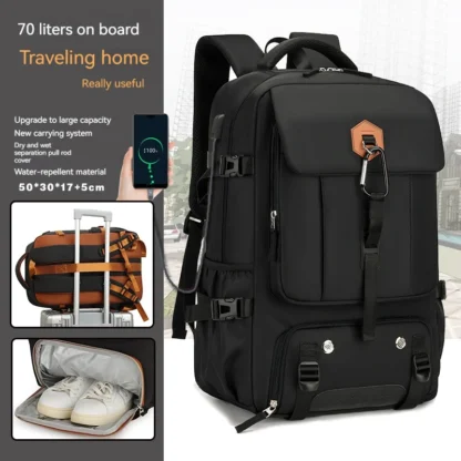 Outdoor backpack for travel, 50L waterproof camping backpack for women and men, backpack with shoe compartment