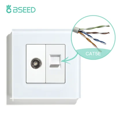 BSEED Single TV CAT5 Internet Socket Double EU Power Socket Triple Germany  With RJ45 Television Wall Sockets Glass Frame - Image 16