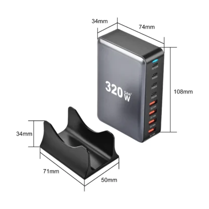USB C Fast 320W Desktop GaN Charger 8-port USB Type C PD Charger Fast Charge 3.0 USB Type C Fast Charger Mobile USB Charger - Image 6