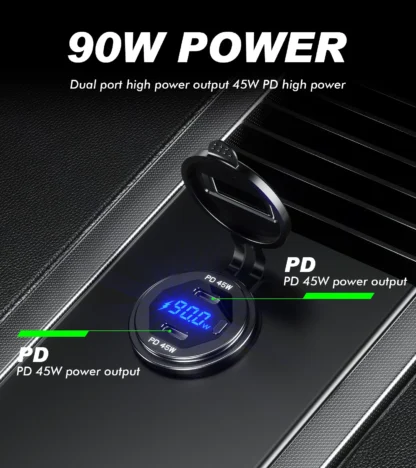90W Quick Charge Car Charger PD Port Fast Charging Switch ON/OFF Phone Charger LED Display Power Adapter 12V 24V for Car Boat RV - Image 14