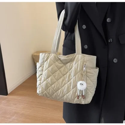Fashion New Ins Cotton Clothing Bag for Women New Diamond Grid Large Capacity Hand-held Tote Bag Commuting Shopping Shoulder Bag - Image 22