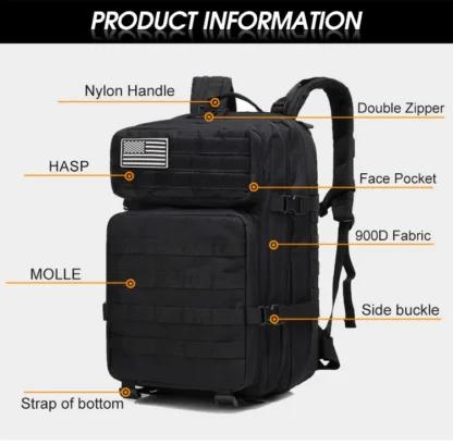 50L Tactical Backpack Men's Travel Large Capacity Rucksacks Men Waterproof Outdoor Sports Multi-functional Bags - Image 36