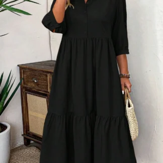 【Plus Size】 Solid Color Dress, Casual Modest Long Dress for Daily Wear, Women's Plus Clothing for All Seasons