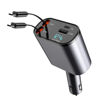 4 in 1 120W Car Charger Retractable Car Cigarette Lighter Adapter USB Type C Fast Charger Cable For IPhone Xiaomi Huawei Samsung - Image 12