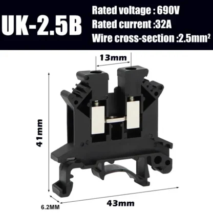 20-100Pcs DIN Rail UK2.5B Terminal Block-7Colors,800V 32A, Universal Screw Connector for 2.5mm² Wire Ideal for Electrical Wiring - Image 9