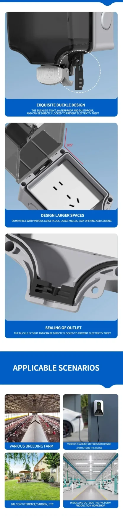 EU/TH/UK/UN/US Outdoor Power Socket Industrial Grade Waterproof IP66 Plastic Junction Box Panel Wall Mount Connector - Image 24