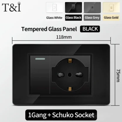 118 Series Black Tempered Glass Wall Switch Socket Italy Standard 16A Outlet with USB Type-C 20W Fast Charging for Home Office - Image 11
