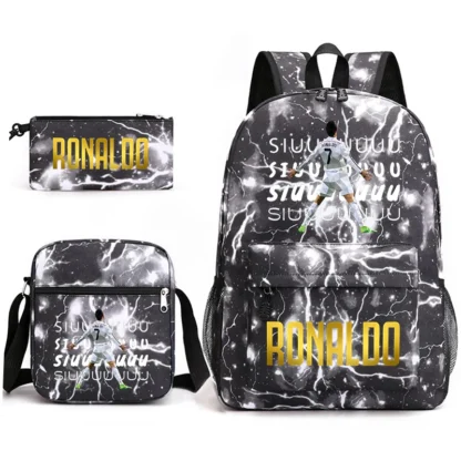 Ronaldo print student schoolbag 3-piece set youth backpack pencil case shoulder bag set - Image 11