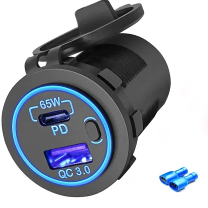 83W Laptop Car Charger Socket 12V USB Outlet 65W PD USB-C Car Charger and 18W QC3.0 USB with Power Switch Waterproof for RV Car - Image 8
