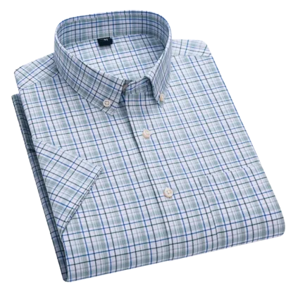 2025 Men's 100% Cotton Summer Stripe Shirts Short Sleeve Oxford Plaid Fashion Casual Slim Fit Comfortable High Quality Office - Image 4