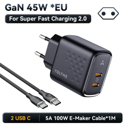 VOLTME USB Charger PD QC 3.0 Fast Charger Quick Charger PD 45W GaN Dual USB C Charger For iPhone Samsung S23 S21 Laptop Tablet - Image 10