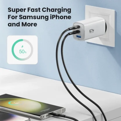 67W GaN Charger PD3.0 QC3.0 Type C Fast Charging for IPhone 15 14 Xiaomi USB Type C Charger for Samsung S23 Ultra Macbook Tablet - Image 4