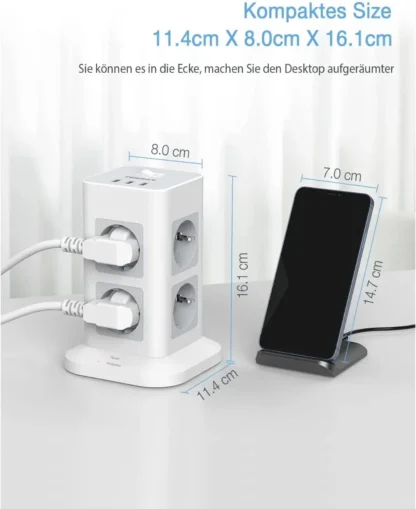 TESSAN Tower Power Strip Multi Outlets with USB A +1 Type C 2M Extension Cable EU Plug Vertical Electric Socket Surge Protection - Image 24