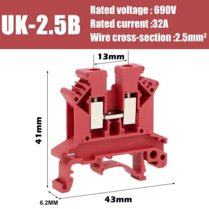20-100Pcs DIN Rail UK2.5B Terminal Block-7Colors,800V 32A, Universal Screw Connector for 2.5mm² Wire Ideal for Electrical Wiring - Image 13