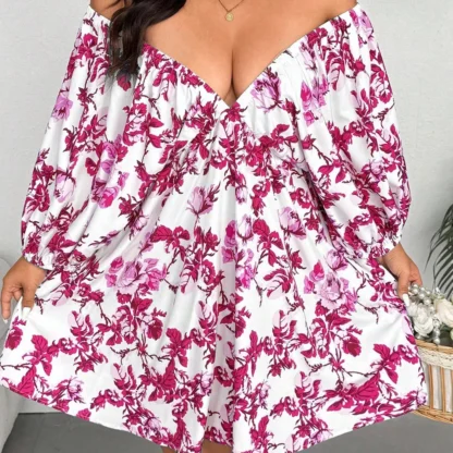 Plus Size V-Neck Romantic Floral Print Resort Dress with Small Flowers Elegant Suitable for Travel - Image 6