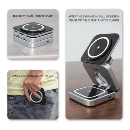 Travel Magnetic Wireless Charging Station 3 in 1 for IPhone 15 14 13 12 Pro/Max,Apple Watch 8, AirPods 3/2,Foldable Phone Hold - Image 4