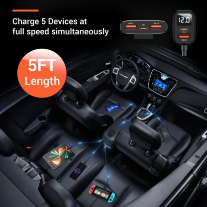 ASOMETECH 5 Port USB Car Charger 78W SCP PPS AFC USB Type C Fast Charging For iPhone 14 13 Pro Huawei Xiaomi Samsung S22 Ultra - Image 5