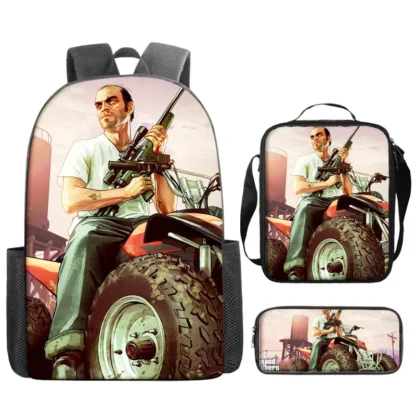 Kids GTA Student School Bookbag Set-G-Grand Theft Auto Backpack+Shoulder Bag+Pencil Case Waterproof Travel Rucksack for Boys - Image 9