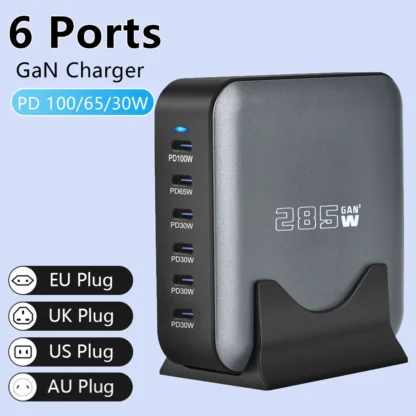 285W USB C Charger GaN 6 Ports Desktop Charging Station For iPhone 13 Samsung Xiaomi iPad MacBook PD Charger Type C Fast Charger - Image 5