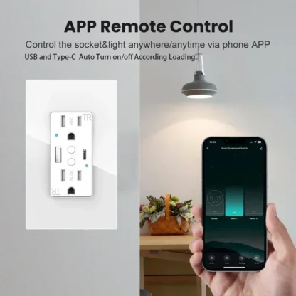 Melery Dual US Wall Sockets WIFI Smart Power Plug Outlets USB Type-C PD 20W Glass Fast Charge Remote by Tuya Alexa Google Home - Image 5