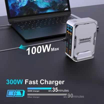 Ubigbuy 300W GaN Charger PPS PD 100W USB Type C 6-Port Digital Display Desktop Fast Charging Station for MacBook iPhone Samsung - Image 4