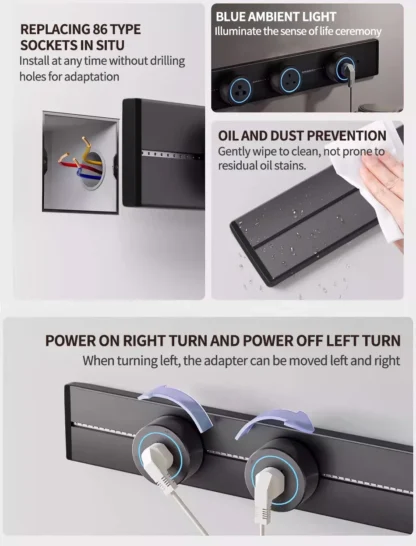 EU Wall power rail socket, kitchen aluminum expansion socket 40cm 50cm, built-in socket on countertop - Image 16