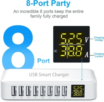 Multi 8 Port USB Fast Charger Desktop Phone Carregador LCD Display Charing station Dock HUB For Iphone 14 Samsung Xiaomi Tablet - Image 9