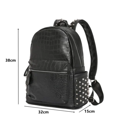 Fashion Rivet Backpack Men Alligator PU Leather Men's Backpacks Laptop Bag Rock Hip-Hop Travel Backpack Male Student School Bag - Image 2