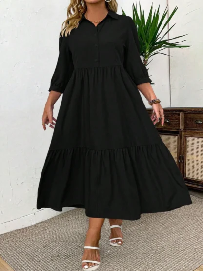 【Plus Size】 Solid Color Dress, Casual Modest Long Dress for Daily Wear, Women's Plus Clothing for All Seasons - Image 4
