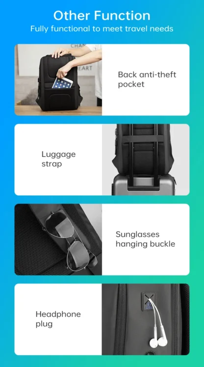 MarkRyden Fady: Expandable Lightweight USB Charging Laptop Backpack with Anti-theft Backpack Men Backpack Black Backpack - Image 16