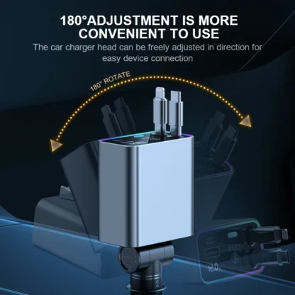 4 in 1 184W Car Charger Retractable PD66W Car Cigarette Lighter Adapter USB Type C Fast Charger Cable For IPhone Xiaomi Samsung - Image 6