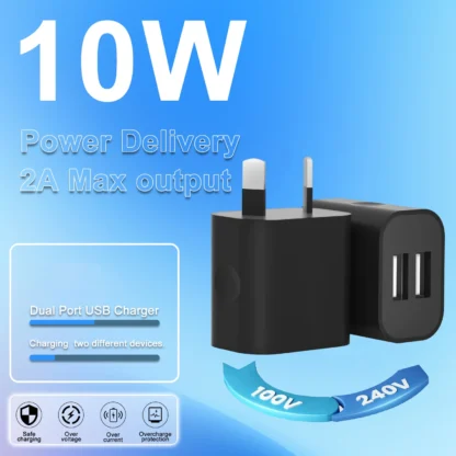 1/5Pcs Black Dual USB Power Adapter AU Plug Wall Plug 5V Charger 2-Port Aus USB Plug 5V/2.1A Adapter For iPhone Pad For Samsung, - Image 5