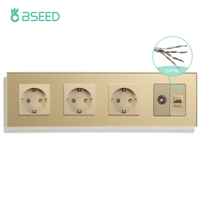 BSEED Single TV CAT5 Internet Socket Double EU Power Socket Triple Germany  With RJ45 Television Wall Sockets Glass Frame - Image 13