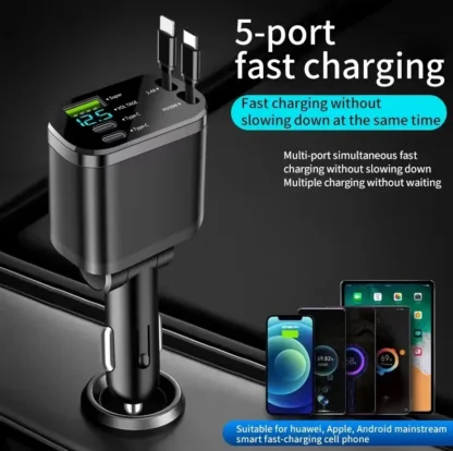 UYUXIO Retractable USB C Car Charger 66W Super Fast Charging Adapter with Cable Voltage Display for iPhone 16 15 14 13 Samsung - Image 10