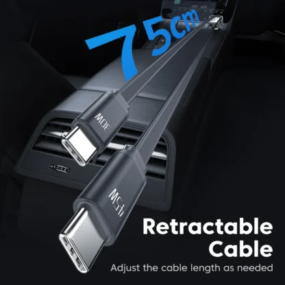 Toocki 105W USB C Car Charger with Dual Retractable Type-C Cable Digital Display 180° Design Fast Charge for iPhone 16 Huawei - Image 3