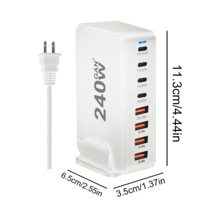 240W Desktop Charging Station  4 USB Type C USB Type A Charger 8 Ports For iPhone15 PD Fast Charger For Laptop Tablet - Image 10