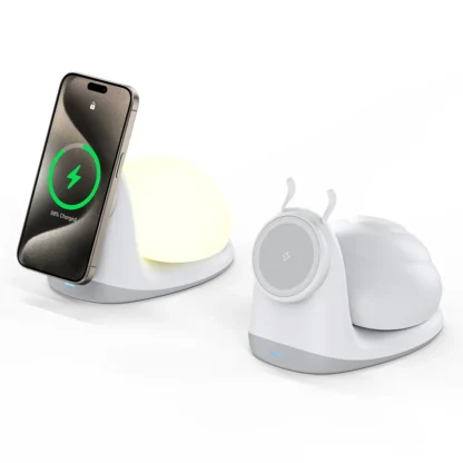 15W Soft Snail Wireless Charger Desk Stand: 3-Mode Tap Night Light, Detachable Shell & Gentle White Glow, Compact Design - Image 6