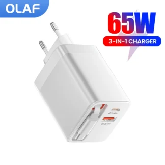 Olaf 65W USB C Charger with Retractable Type C Cable PD QC3.0 Fast charge USB Type C Phone Charger For Huawei Xiaomi iPad Laptop