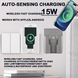QI Universal Flush Wall Mount Wireless Charger,15W Fast Charging Stand for Phones,AC 110–220V