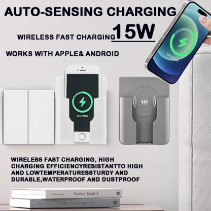 QI Universal Flush Wall Mount Wireless Charger,15W Fast Charging Stand for Phones,AC 110–220V