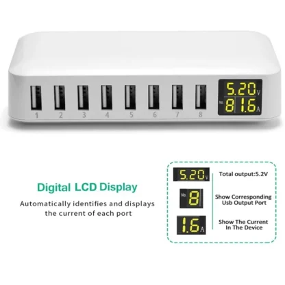 Multi 8 Port USB Fast Charger Desktop Phone Carregador LCD Display Charing station Dock HUB For Iphone 14 Samsung Xiaomi Tablet - Image 4