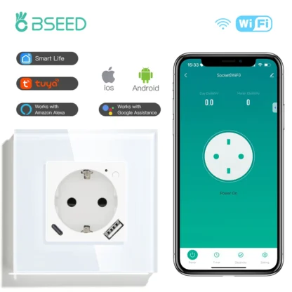 BSEED Wall Socket Wifi EU Standard 86*86mm Smart Power Monitor Sockets WIFI Socket Google Alexa APP Control - Image 14
